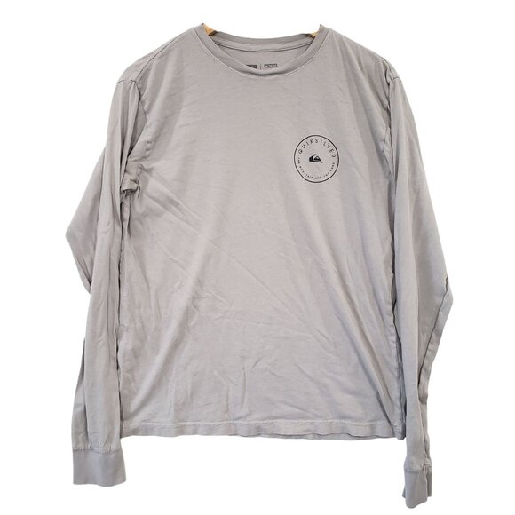 Quiksilver Mens Grey Long Sleeve Graphic Tee Shirt Size M Cotton Casual Crewneck - Picture 1 of 4